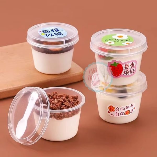 Round Dessert Cup with Lid & Spoon (10pcs)