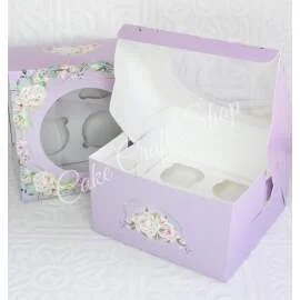 Cupcake Box 4 Cavity Lilac Floral (6pcs)